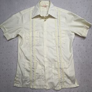 VTG 60s Baron De Rossi by Van Heusen Shirt Guayabera Yellow Mens Size Medium